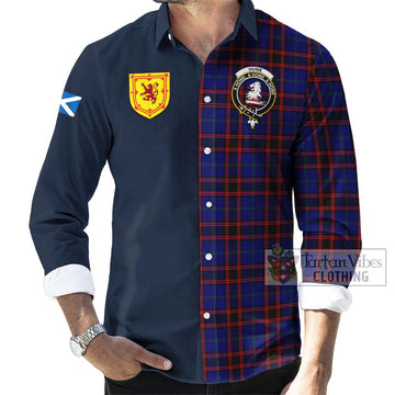 Tartan Vibes Clothing Hume Modern Tartan Long Sleeve Button Shirt with Scottish Lion Royal Arm Half Style