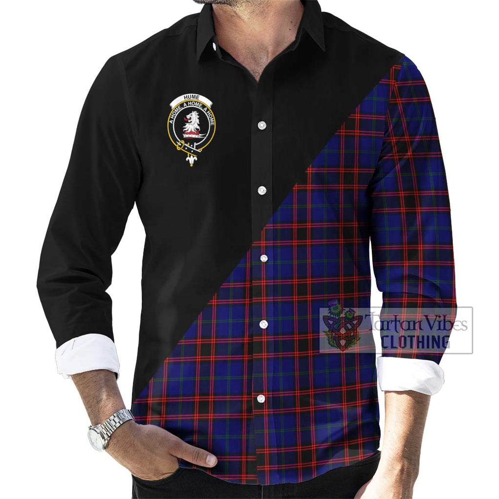 Hume Modern Tartan Long Sleeve Button Shirt with Family Crest and Military Logo Style - Tartanvibesclothing Shop
