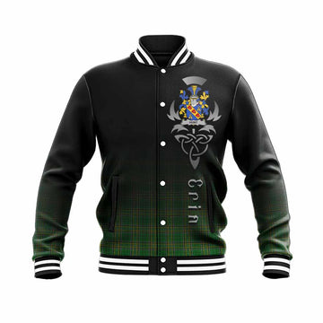 Tartan Vibes Clothing Hunt Irish Clan Baseball Jacket with Coat of Arms Erin Go Bragh Celtic Inspired