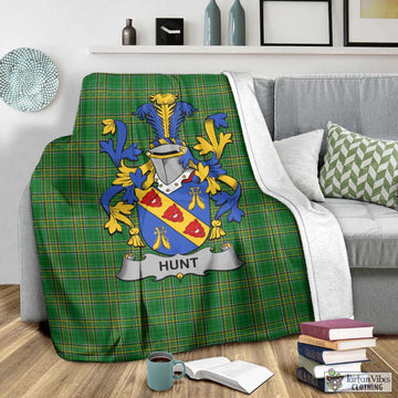 Tartan Vibes Clothing Hunt Irish Clan Tartan Blanket with Coat of Arms