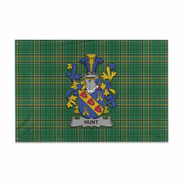 Hunt Irish Clan Tartan House Flag with Coat of Arms