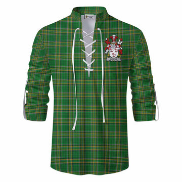Tartan Vibes Clothing Hunter Irish Clan Tartan Ghillie Kilt Shirt with Coat of Arms