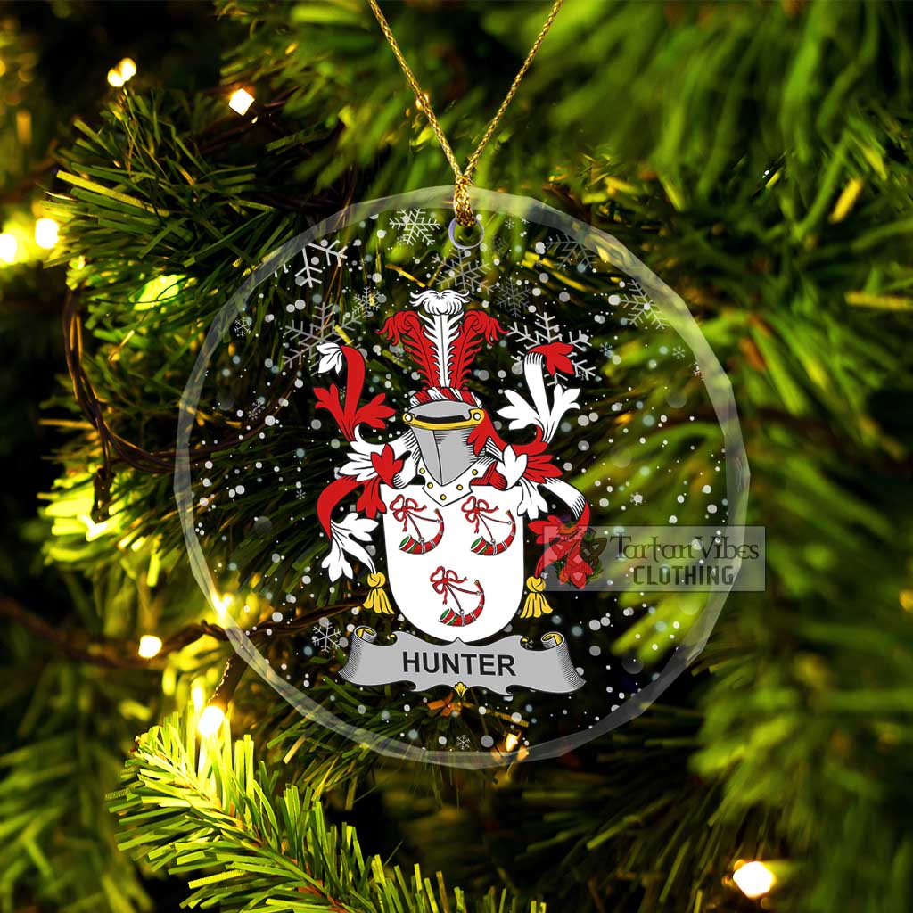 Hunter Irish Clan Christmas Glass Ornament with Coat of Arms Transparent Glass Circle - 2D-tartanvibesclothing