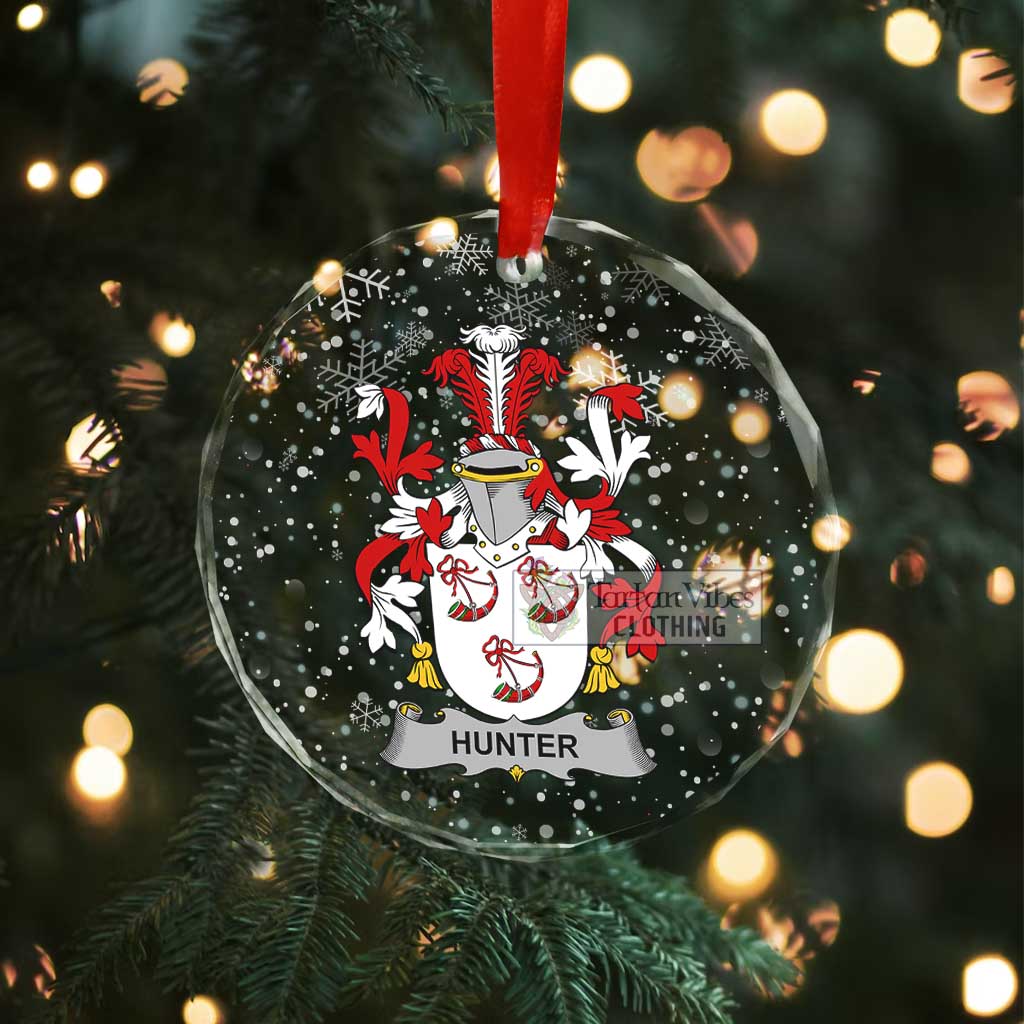 Hunter Irish Clan Christmas Glass Ornament with Coat of Arms - 2D-tartanvibesclothing