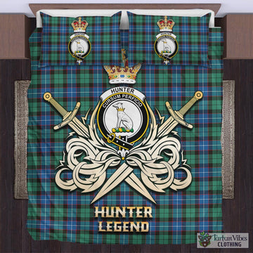 Hunter Ancient Tartan Bedding Set with Clan Crest and the Golden Sword of Courageous Legacy