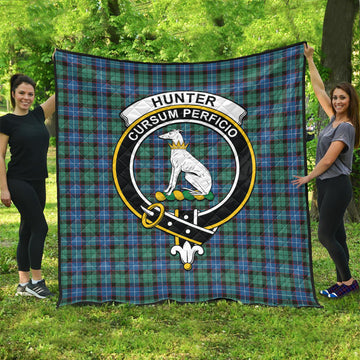 Hunter Ancient Tartan Quilt with Family Crest