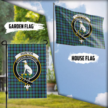 Hunter Ancient Tartan Flag with Family Crest