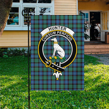 Hunter Ancient Tartan Flag with Family Crest