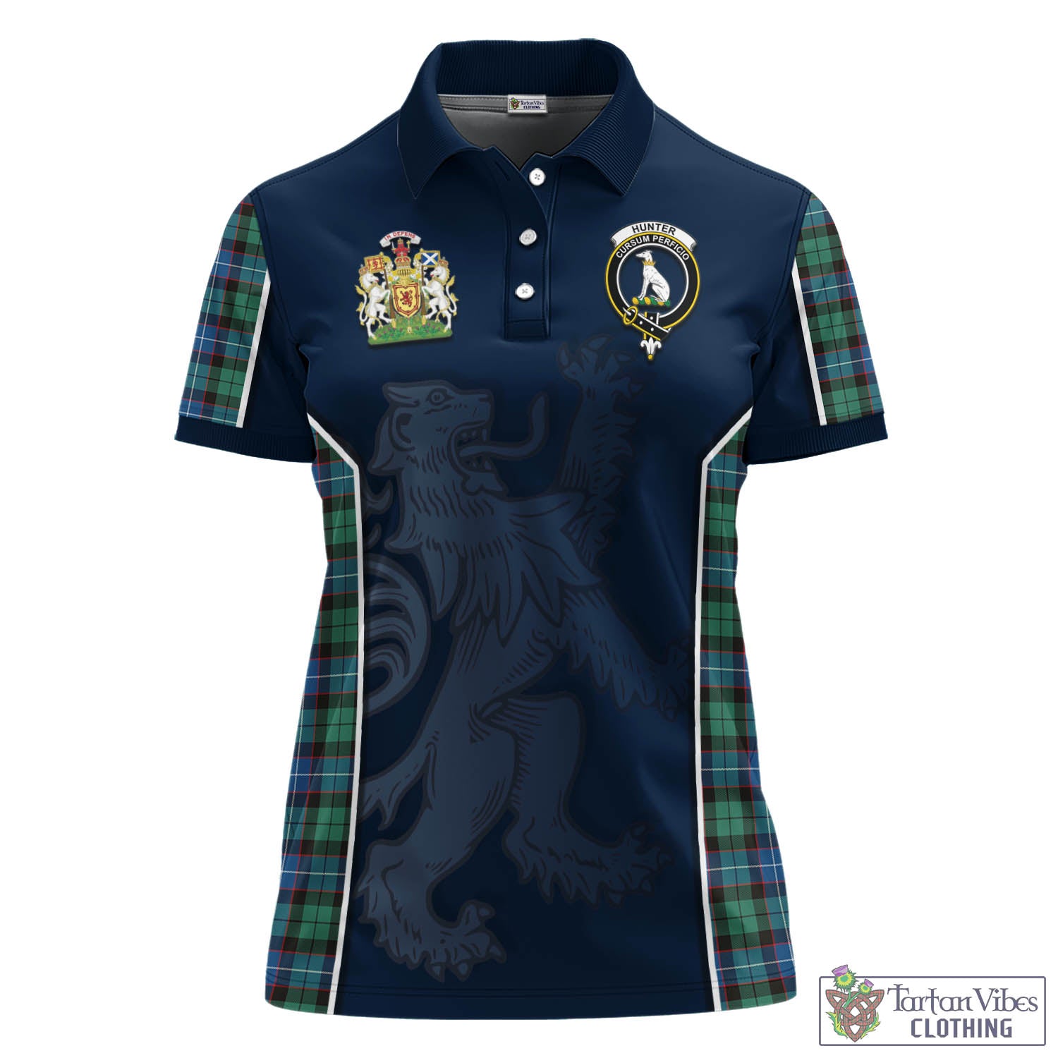 Tartan Vibes Clothing Hunter Ancient Tartan Women's Polo Shirt with Family Crest and Lion Rampant Vibes Sport Style