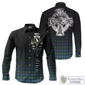 Hunter Ancient Tartan Long Sleeve Button Up Featuring Alba Gu Brath Family Crest Celtic Inspired
