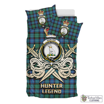 Hunter Ancient Tartan Bedding Set with Clan Crest and the Golden Sword of Courageous Legacy
