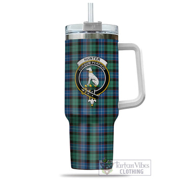 Hunter Ancient Tartan and Family Crest Tumbler with Handle