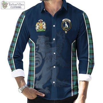 Hunter Ancient Tartan Long Sleeve Button Up Shirt with Family Crest and Lion Rampant Vibes Sport Style