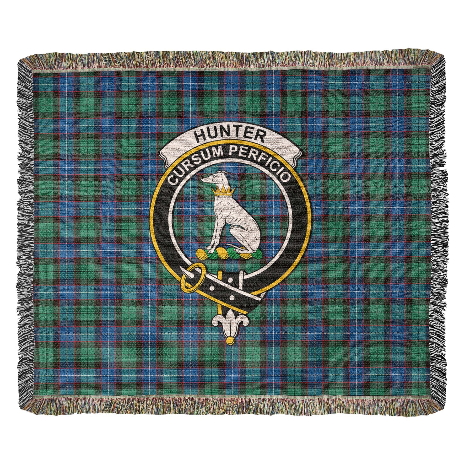 Tartan Vibes Clothing Hunter Ancient Tartan Woven Blanket with Family Crest