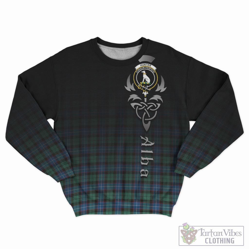 Tartan Vibes Clothing Hunter Ancient Tartan Sweatshirt Featuring Alba Gu Brath Family Crest Celtic Inspired