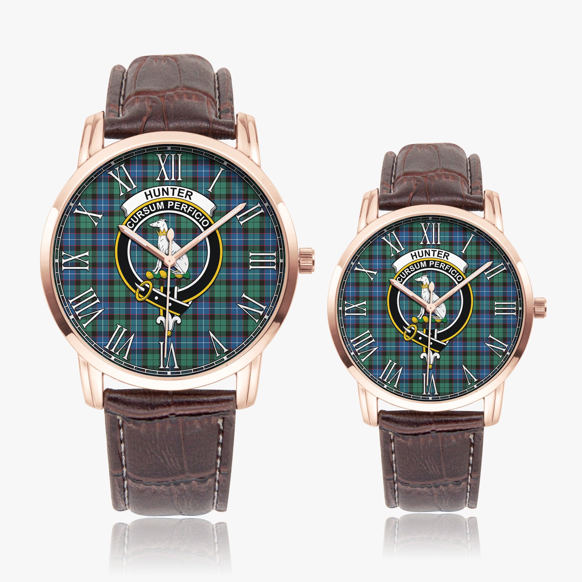 Hunter Ancient Tartan Family Crest Leather Strap Quartz Watch - Tartanvibesclothing