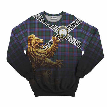 Hunter (Hunterston) Crest Tartan Sweatshirt with Golden Lion Emblem Celtic Style