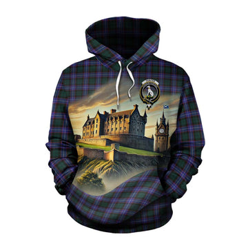 Tartan Vibes Clothing Hunter (Hunterston) Tartan Family Crest Cotton Hoodie with Scottish Ancient Castle Style