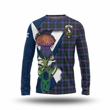 Tartan Vibes Clothing Hunter (Hunterston) Tartan Family Crest Long Sleeve T-Shirt Scottish Thistle Celtic Inspired