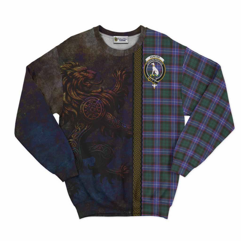 Hunter (Hunterston) Tartan Family Crest Sweatshirt Alba Gu Brath Be Brave Lion Ancient Style Unisex - Tartan Vibes Clothing