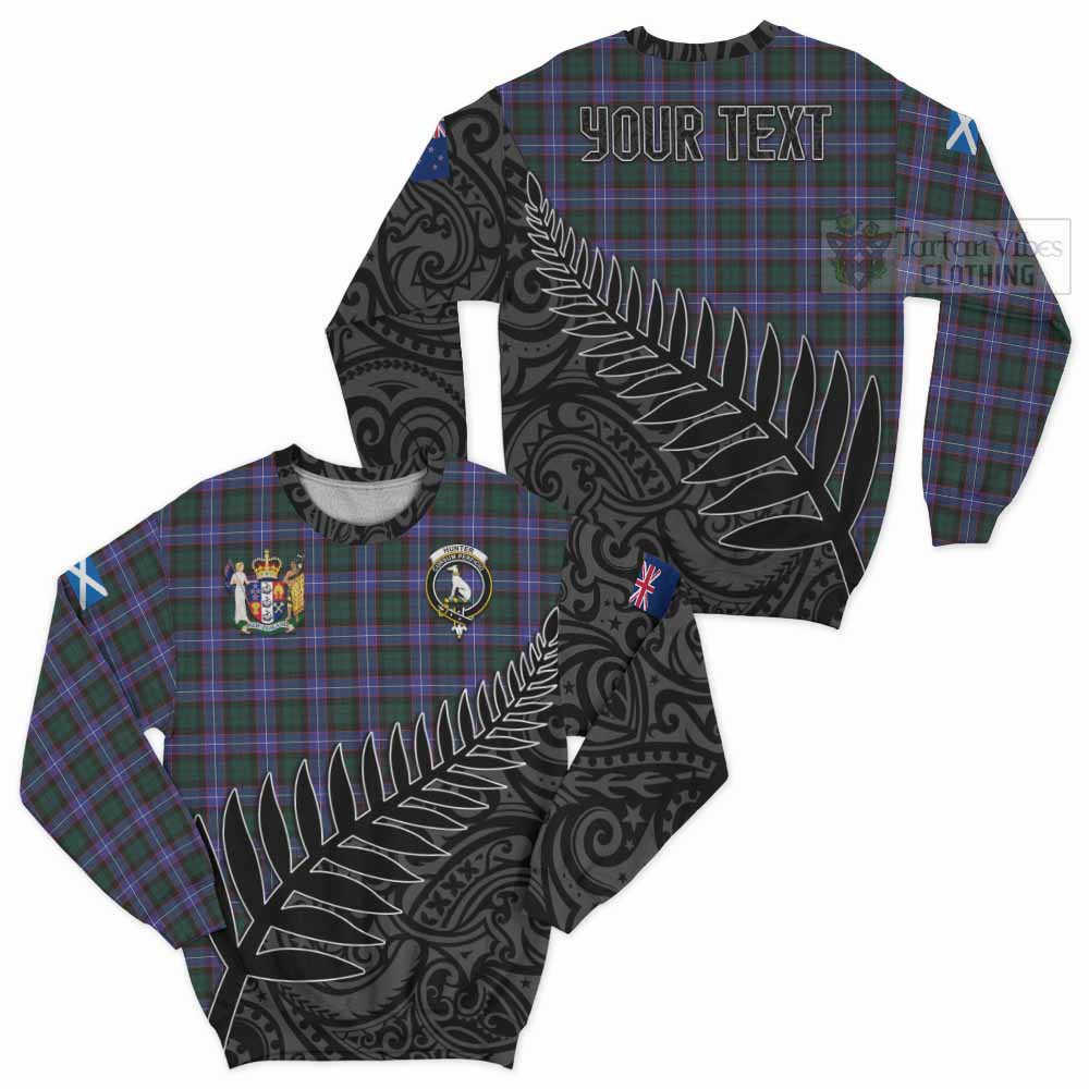 Hunter (Hunterston) Crest Tartan Sweatshirt with New Zealand Silver Fern Half Style Unisex - Tartan Vibes Clothing