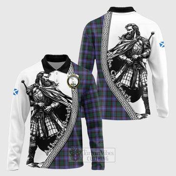 Tartan Vibes Clothing Hunter (Hunterston) Tartan Clan Crest Long Sleeve Polo Shirt with Highlander Warrior Celtic Style