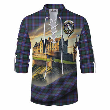 Hunter (Hunterston) Tartan Family Crest Ghillie Kilt Shirt with Scottish Ancient Castle Style