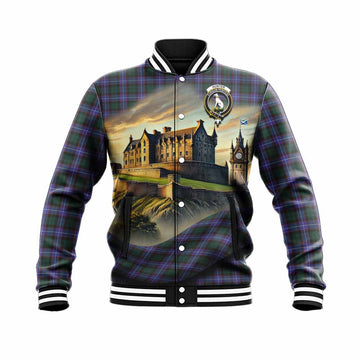 Tartan Vibes Clothing Hunter (Hunterston) Tartan Family Crest Baseball Jacket with Scottish Ancient Castle Style