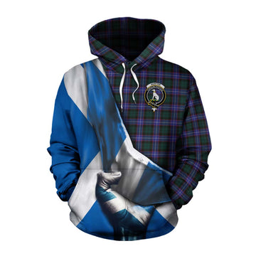 Tartan Vibes Clothing Hunter (Hunterston) Tartan Cotton Hoodie with Family Crest Scotland Patriotic Style