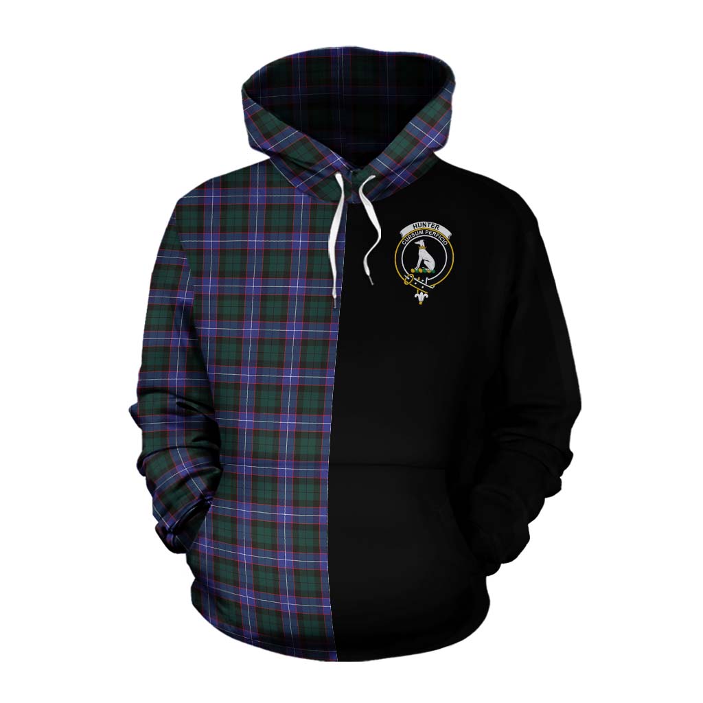 Tartan Vibes Clothing Hunter (Hunterston) Tartan Cotton Hoodie with Family Crest and Half Of Me Style