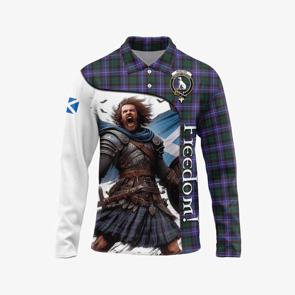 Tartan Vibes Clothing Hunter (Hunterston) Crest Tartan Long Sleeve Polo Shirt Inspired by the Freedom of Scottish Warrior