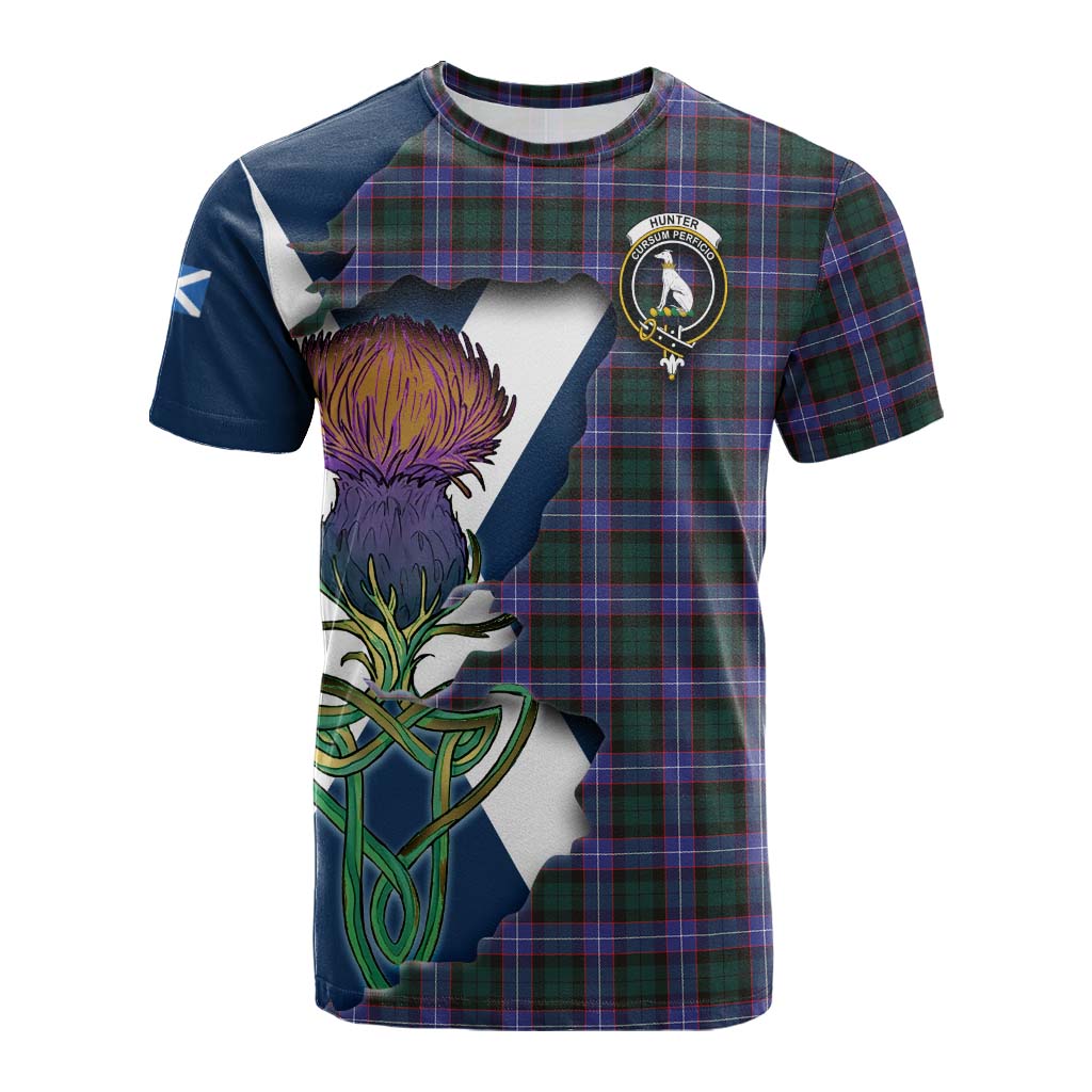 Tartan Vibes Clothing Hunter (Hunterston) Tartan Family Crest Cotton T-shirt Scottish Thistle Celtic Inspired