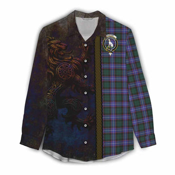 Hunter (Hunterston) Tartan Family Crest Women's Casual Shirt Alba Gu Brath Be Brave Lion Ancient Style