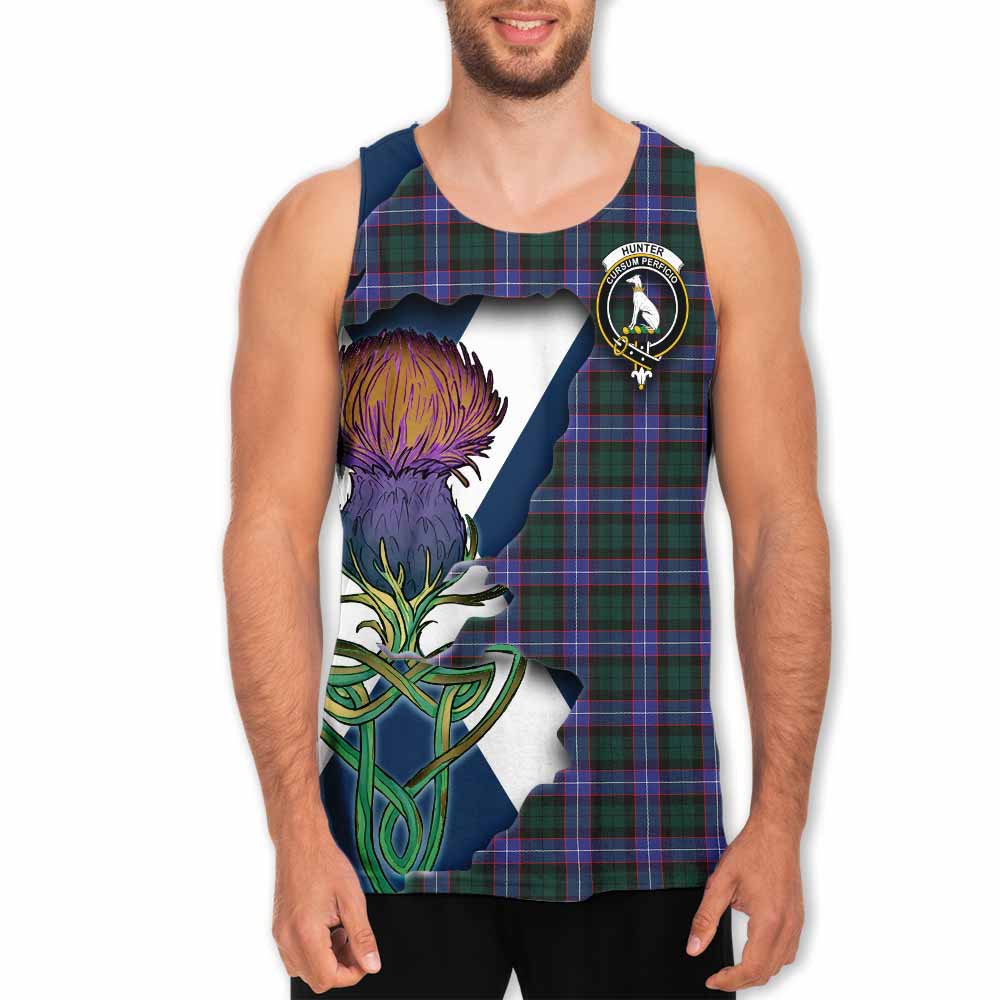 Tartan Vibes Clothing Hunter (Hunterston) Tartan Family Crest Men's Tank Top Scottish Thistle Celtic Inspired