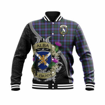 Tartan Vibes Clothing Hunter (Hunterston) Tartan Family Crest Baseball Jacket Lion Rampant Royal Thistle Shield Celtic Inspired