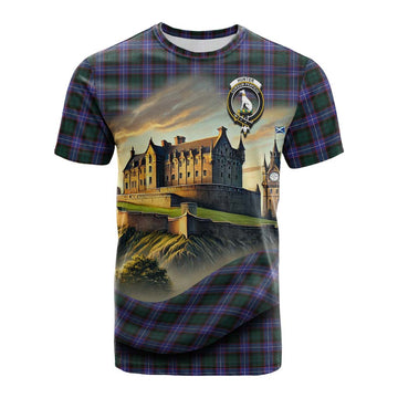 Tartan Vibes Clothing Hunter (Hunterston) Tartan Family Crest Cotton T-shirt with Scottish Ancient Castle Style