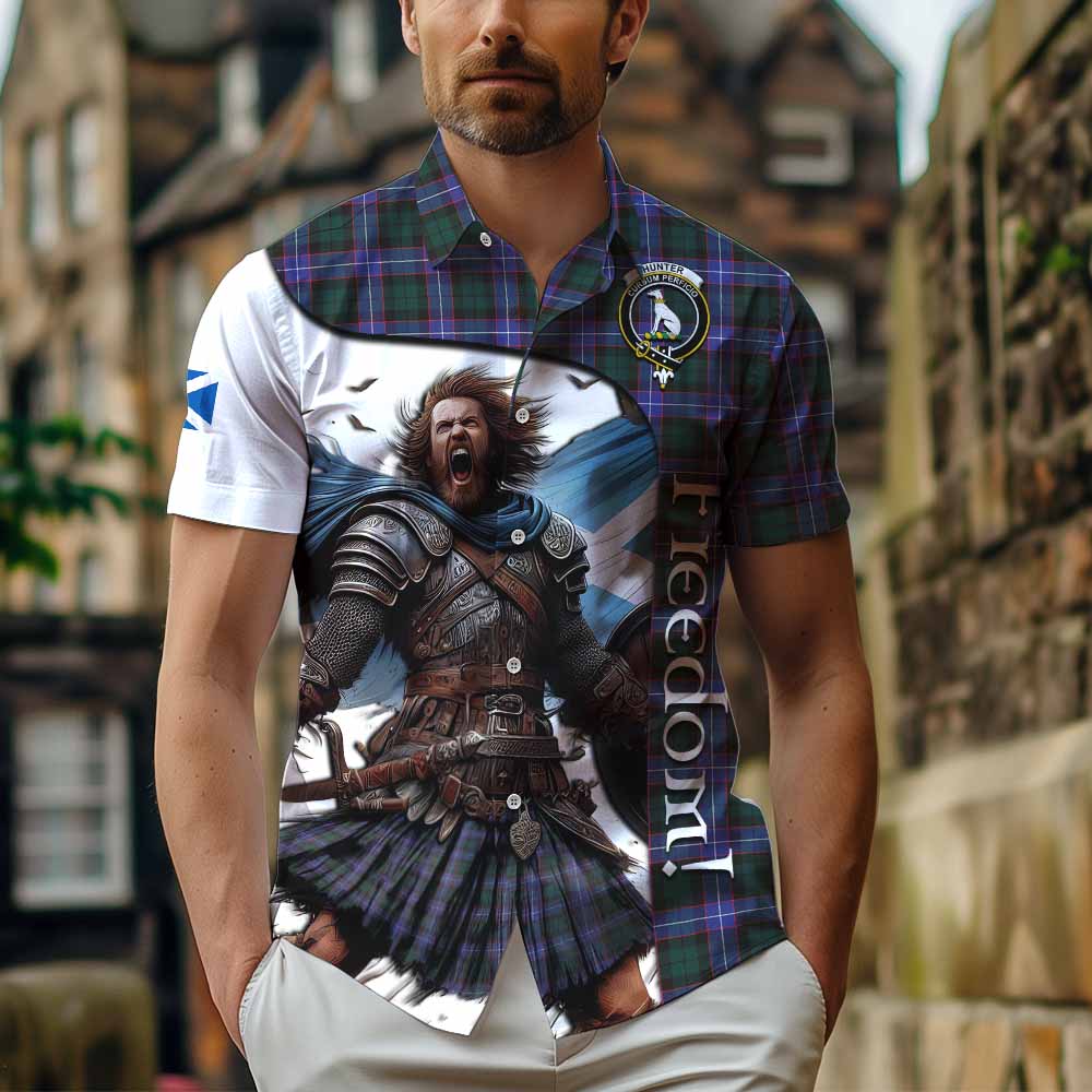 Tartan Vibes Clothing Hunter (Hunterston) Crest Tartan Short Sleeve Button Shirt Inspired by the Freedom of Scottish Warrior