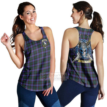 Tartan Vibes Clothing Hunter (Hunterston) Tartan Women's Racerback Tanks with Family Crest Celtic Skull Style