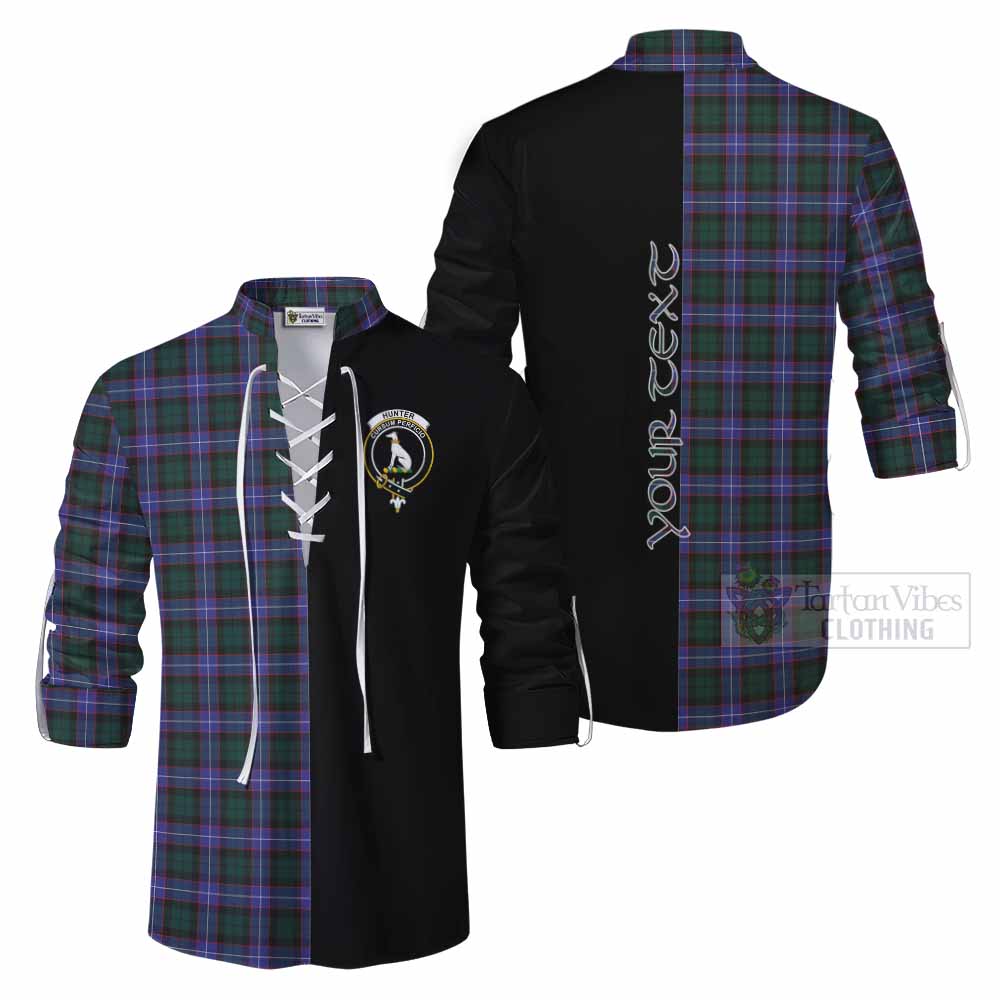 Tartan Vibes Clothing Hunter (Hunterston) Tartan Ghillie Kilt Shirt with Family Crest and Half Of Me Style