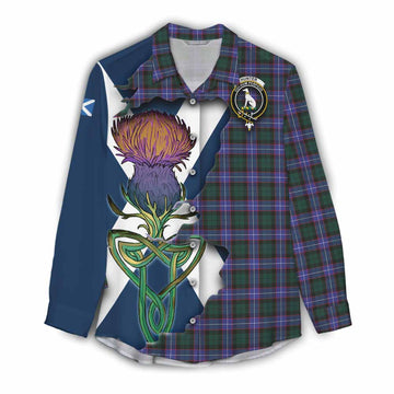 Tartan Vibes Clothing Hunter (Hunterston) Tartan Family Crest Women's Casual Shirt Scottish Thistle Celtic Inspired