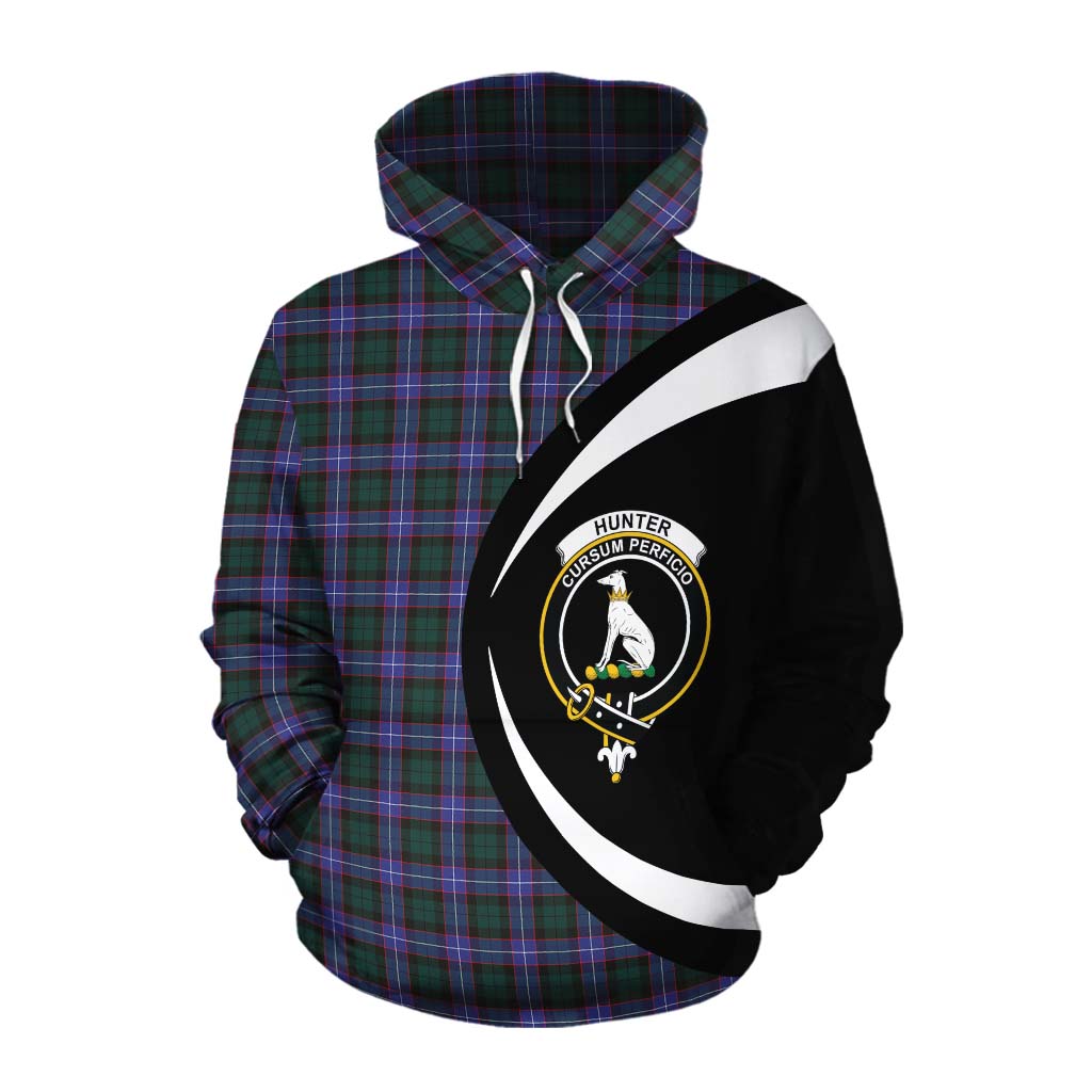Tartan Vibes Clothing Hunter (Hunterston) Tartan Cotton Hoodie with Family Crest Circle Style