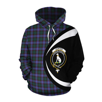 Tartan Vibes Clothing Hunter (Hunterston) Tartan Cotton Hoodie with Family Crest Circle Style