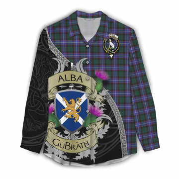 Hunter (Hunterston) Tartan Family Crest Women's Casual Shirt Lion Rampant Royal Thistle Shield Celtic Inspired