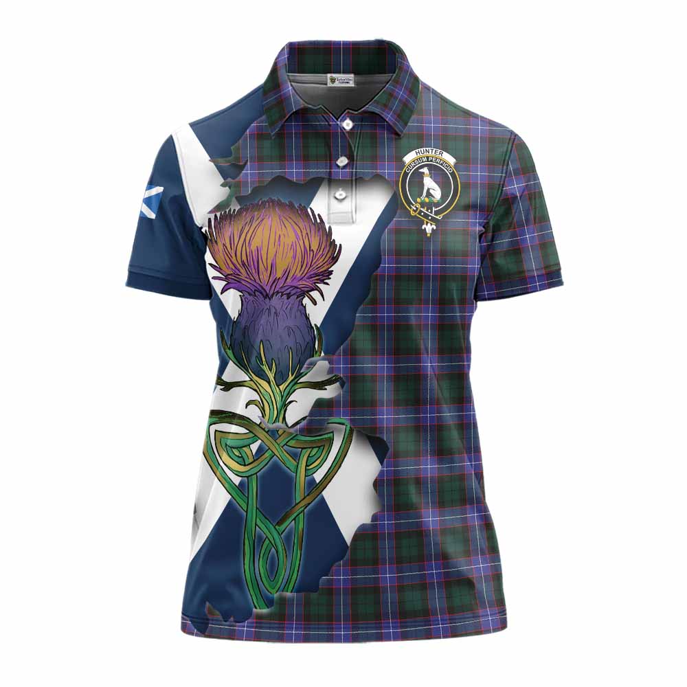 Tartan Vibes Clothing Hunter (Hunterston) Tartan Family Crest Women's Polo Shirt Scottish Thistle Celtic Inspired