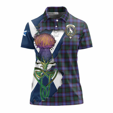 Hunter (Hunterston) Tartan Family Crest Women's Polo Shirt Scottish Thistle Celtic Inspired