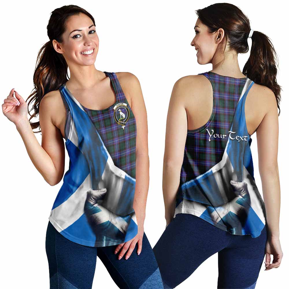 Tartan Vibes Clothing Hunter (Hunterston) Tartan Women's Racerback Tanks with Family Crest Scotland Patriotic Style