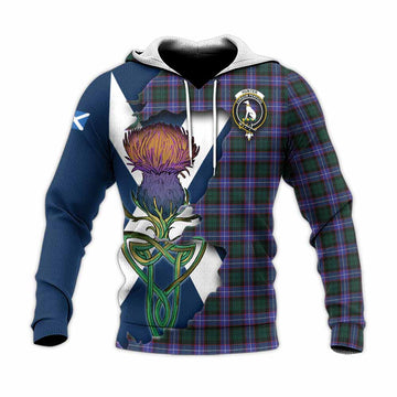 Hunter (Hunterston) Tartan Family Crest Knitted Hoodie Scottish Thistle Celtic Inspired