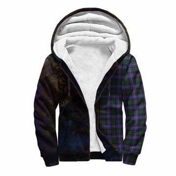 Tartan Vibes Clothing Hunter (Hunterston) Tartan Family Crest Sherpa Hoodie Alba Gu Brath Be Brave Lion Ancient Style