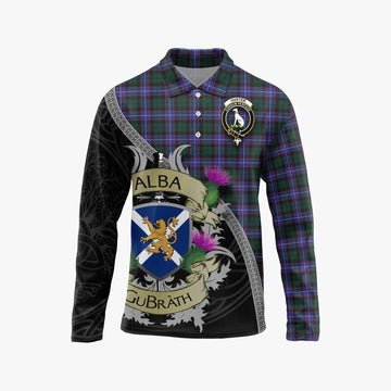 Tartan Vibes Clothing Hunter (Hunterston) Tartan Family Crest Long Sleeve Polo Shirt Lion Rampant Royal Thistle Shield Celtic Inspired