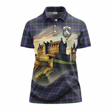Hunter (Hunterston) Tartan Family Crest Women's Polo Shirt with Scottish Ancient Castle Style